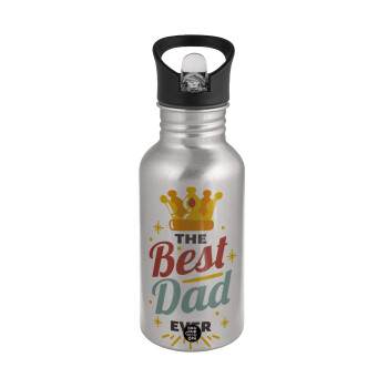 The Best DAD ever, Water bottle Silver with straw, stainless steel 500ml