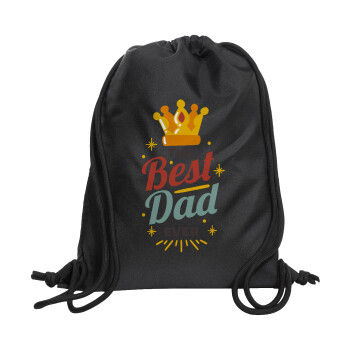 The Best DAD ever, Backpack pouch GYMBAG Black, with pocket (40x48cm) & thick cords