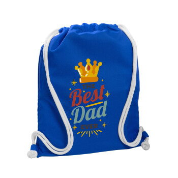The Best DAD ever, Τσάντα πλάτης πουγκί GYMBAG Μπλε, με τσέπη (40x48cm) & χονδρά κορδόνια
