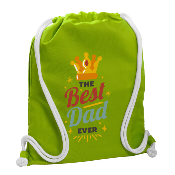 The Best DAD ever, Τσάντα πλάτης πουγκί GYMBAG LIME GREEN, με τσέπη (40x48cm) & χονδρά κορδόνια