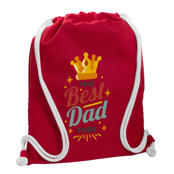 The Best DAD ever, Τσάντα πλάτης πουγκί GYMBAG Κόκκινη, με τσέπη (40x48cm) & χονδρά κορδόνια