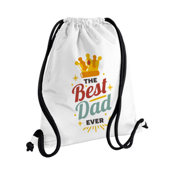 The Best DAD ever, Τσάντα πλάτης πουγκί GYMBAG λευκή, με τσέπη (40x48cm) & χονδρά κορδόνια