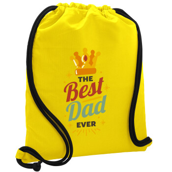 The Best DAD ever, Τσάντα πλάτης πουγκί GYMBAG Κίτρινη, με τσέπη (40x48cm) & χονδρά κορδόνια