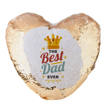 The Best DAD ever, Μαξιλάρι καναπέ καρδιά Μαγικό Χρυσό με πούλιες 40x40cm περιέχεται το  γέμισμα