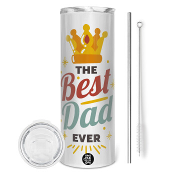The Best DAD ever, Eco friendly ποτήρι θερμό (tumbler) από ανοξείδωτο ατσάλι 600ml, με μεταλλικό καλαμάκι & βούρτσα καθαρισμού