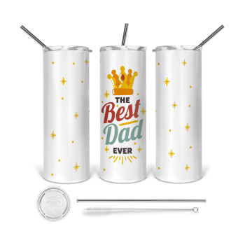 The Best DAD ever, Tumbler ποτήρι θερμό από ανοξείδωτο ατσάλι 600ml, με μεταλλικό καλαμάκι & βούρτσα καθαρισμού