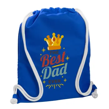 The Best DAD ever, Τσάντα πλάτης πουγκί GYMBAG Μπλε, με τσέπη (40x48cm) & χονδρά κορδόνια