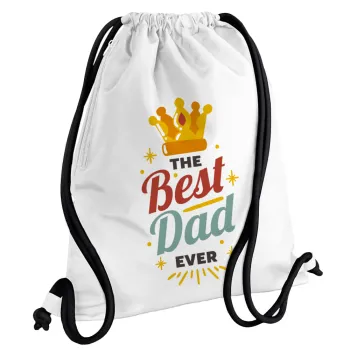 The Best DAD ever, Τσάντα πλάτης πουγκί GYMBAG λευκή, με τσέπη (40x48cm) & χονδρά κορδόνια