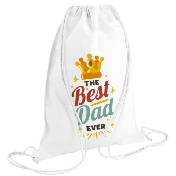 The Best DAD ever, Τσάντα πλάτης πουγκί GYMBAG λευκή (28x40cm)