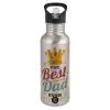 Water bottle Silver with straw, stainless steel 600ml