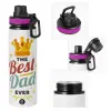 Metallic water bottle with safety lid, 850ml aluminum