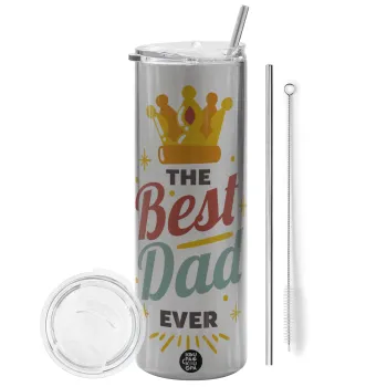The Best DAD ever, Tumbler stainless steel Silver 600ml, with metal straw & cleaning brush