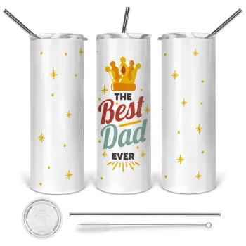 The Best DAD ever, Tumbler ποτήρι θερμό από ανοξείδωτο ατσάλι 600ml, με μεταλλικό καλαμάκι & βούρτσα καθαρισμού