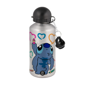 Lilo & Stitch painting, Metallic water jug, Silver, aluminum 500ml