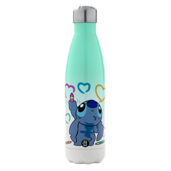 Lilo & Stitch painting, Metal mug thermos Green/White (Stainless steel), double wall, 500ml