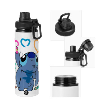 Lilo & Stitch painting, Metal water bottle with safety cap, aluminum 850ml
