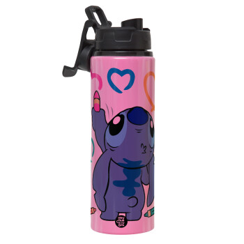 Lilo & Stitch painting, Metallic water bottle with safety lid, 850ml aluminum