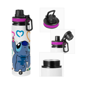 Lilo & Stitch painting, Metallic water bottle with safety lid, 850ml aluminum