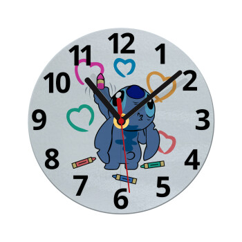Lilo & Stitch painting, Ρολόι τοίχου γυάλινο (20cm)