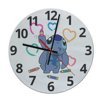 Lilo & Stitch painting, Ρολόι τοίχου γυάλινο (30cm)