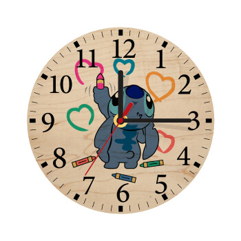 Lilo & Stitch painting, Ρολόι τοίχου ξύλινο plywood (20cm)