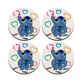 Lilo & Stitch painting, SET of 4 round wooden coasters (9cm)