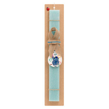 Lilo & Stitch painting, Easter Set, wooden keychain & aromatic flat Easter candle (30cm) (TURQUOISE)