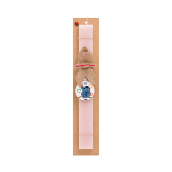 Lilo & Stitch painting, Easter Set, wooden keychain & scented flat Easter candle (30cm) (PINK)