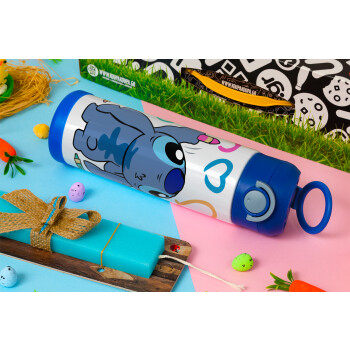 Lilo & Stitch painting, Easter candle, Childrens hot water bottle, stainless steel, with safety straw, BLUE (500ml)