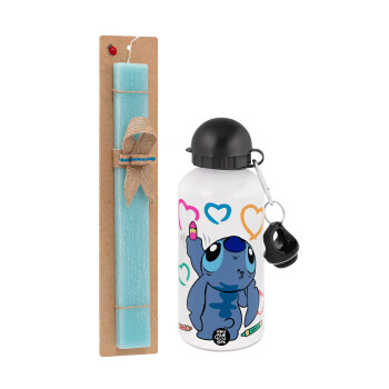 Lilo & Stitch painting, Easter Set, metallic aluminum water bottle (500ml) & scented flat candle (30cm) (TURQUOISE)