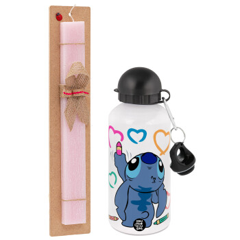 Lilo & Stitch painting, Easter Set, metallic aluminum bottle (500ml) & aromatic flat Easter candle (30cm) (PINK)