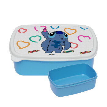 Lilo & Stitch painting, ΜΠΛΕ παιδικό δοχείο φαγητού (lunchbox) πλαστικό (BPA-FREE) Lunch Βox M18 x Π13 x Υ6cm