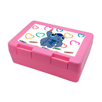 Lilo & Stitch painting, Children's cookie container PINK 185x128x65mm (BPA free plastic)