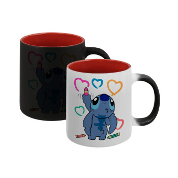 Lilo & Stitch painting, Κούπα Μαγική εσωτερικό κόκκινο, κεραμική, 330ml που αλλάζει χρώμα με το ζεστό ρόφημα