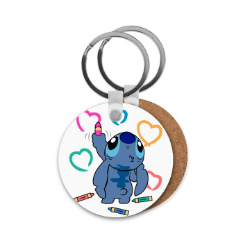 Lilo & Stitch painting, Μπρελόκ Ξύλινο στρογγυλό MDF Φ5cm