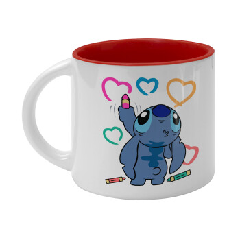 Lilo & Stitch painting, Κούπα κεραμική 400ml Λευκή/Κόκκινη