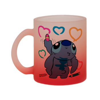 Lilo & Stitch painting, Κούπα γυάλινη δίχρωμη με βάση το κόκκινο ματ, 330ml