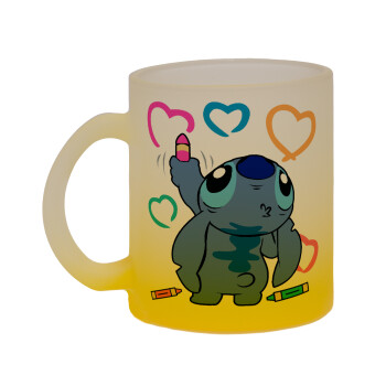 Lilo & Stitch painting, Κούπα γυάλινη δίχρωμη με βάση το κίτρινο ματ, 330ml