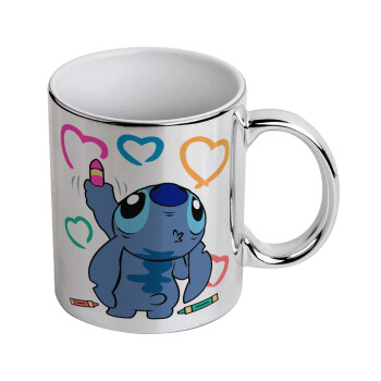 Lilo & Stitch painting, Mug ceramic, silver mirror, 330ml