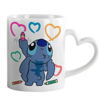 Lilo & Stitch painting, Mug heart handle, ceramic, 330ml