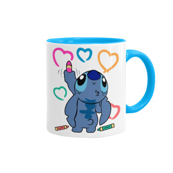 Lilo & Stitch painting, Mug colored light blue, ceramic, 330ml