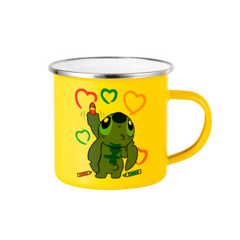 Lilo & Stitch painting, Yellow Enamel Metallic Cup 360ml
