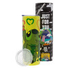 Neon Yellow Travel Tumbler, with metal straw (Stainless steel 304 Food grade, BPA free, 600ml)