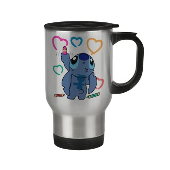 Lilo & Stitch painting, Κούπα ταξιδιού ανοξείδωτη με καπάκι, διπλού τοιχώματος (θερμό) 450ml