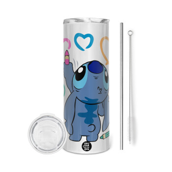 Lilo & Stitch painting, Tumbler stainless steel 600ml, with metal straw & cleaning brush
