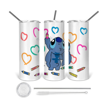 Lilo & Stitch painting, 360 Eco friendly stainless steel tumbler 600ml, with metal straw & cleaning brush