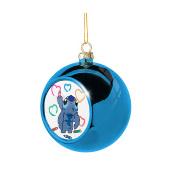 Lilo & Stitch painting, Χριστουγεννιάτικη μπάλα δένδρου Μπλε 8cm