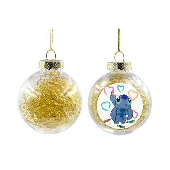 Lilo & Stitch painting, Χριστουγεννιάτικη μπάλα δένδρου διάφανη με χρυσό γέμισμα 8cm