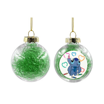 Lilo & Stitch painting, Χριστουγεννιάτικη μπάλα δένδρου διάφανη με πράσινο γέμισμα 8cm