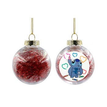 Lilo & Stitch painting, Transparent Christmas tree ball ornament with red filling 8cm